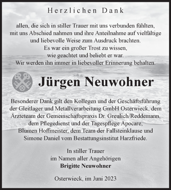 Traueranzeige von Jürgen Neuwohner von Volksstimme Halberstadt