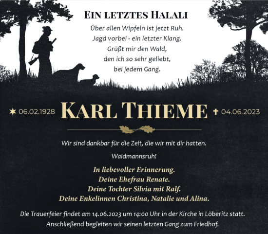 Traueranzeige von Karl Thieme von Trauerkombi Bitterfeld