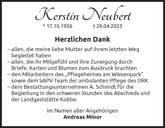 Traueranzeige von Kerstin Neubert von Volksstimme Oschersleben/Wanzleben