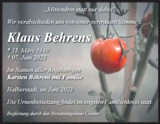 Traueranzeige von Klaus Betire von Volksstimme Halberstadt