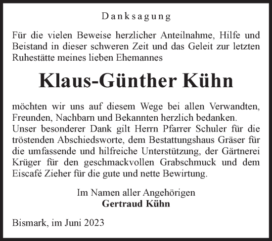 Traueranzeige von Klaus-Günther Kühn von Volksstimme Altmark Ost