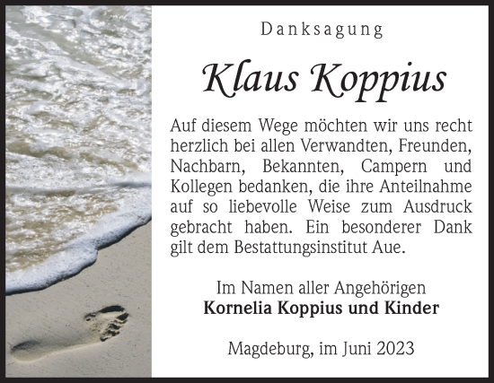 Traueranzeige von Klaus Koppius von Volksstimme Magdeburg