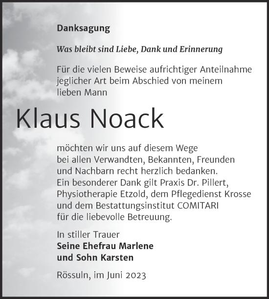 Traueranzeige von Klaus Noack von Trauerkombi Weißenfels