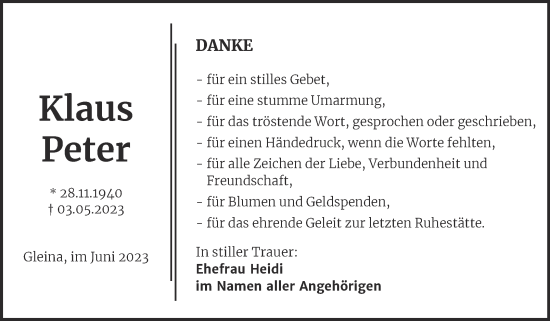 Traueranzeige von Klaus Peter von Naumburger Tageblatt