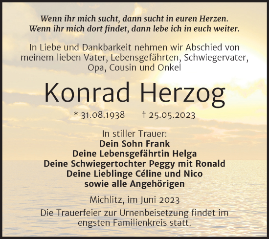 Traueranzeige von Konrad Herzog von Trauerkombi Weißenfels
