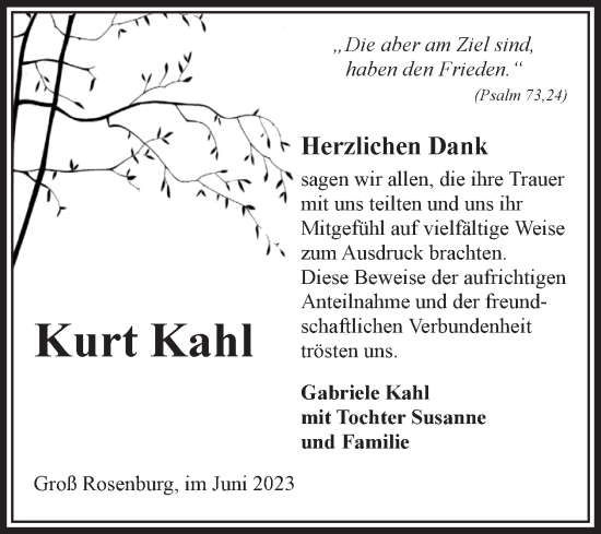 Traueranzeige von Kurt Kahl von Volksstimme Schönebeck