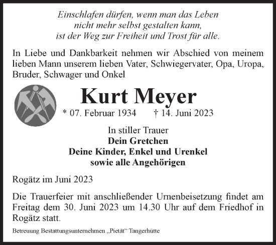 Traueranzeige von Kurt Meyer von Volksstimme Haldensleben/Wolmirstedt
