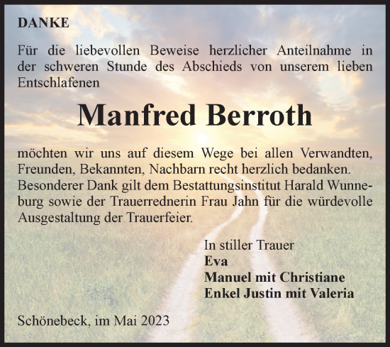 Traueranzeige von Manfred Berroth von Volksstimme Schönebeck
