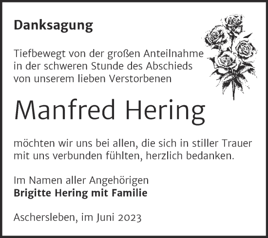 Traueranzeige von Manfred Hering von Trauerkombi Aschersleben
