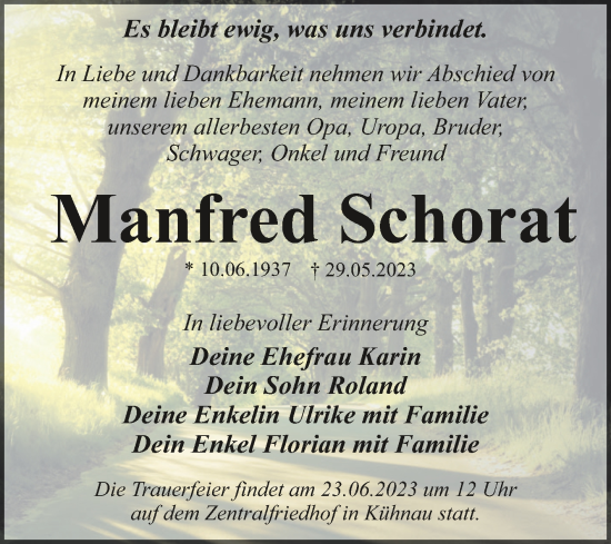 Traueranzeige von Manfred Schorat von Trauerkombi Dessau