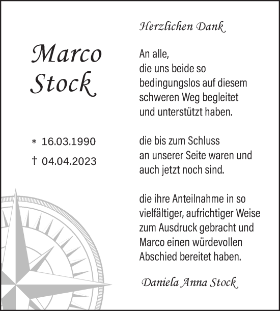 Traueranzeige von Marco Stock von Trauerkombi Weißenfels