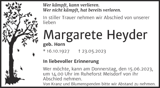 Traueranzeige von Margarete Heyder von Trauerkombi Quedlinburg