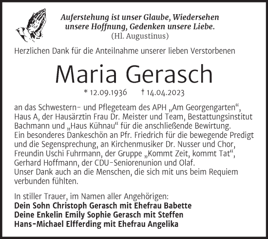 Traueranzeige von Maria Gerasch von Trauerkombi Dessau