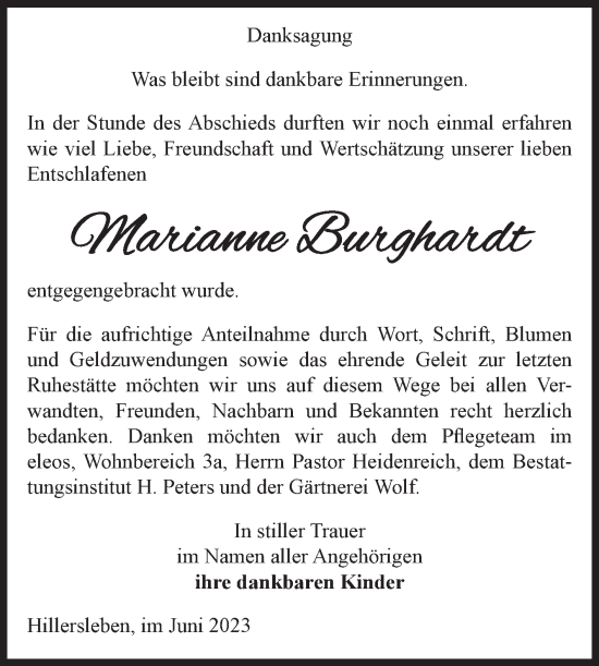 Traueranzeige von Marianne Burghardt von Volksstimme Haldensleben/Wolmirstedt