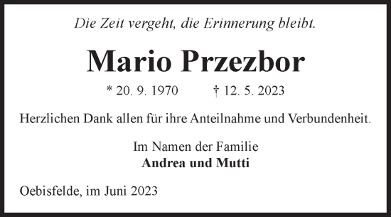 Traueranzeige von Mario Przezbor von Volksstimme Altmark West