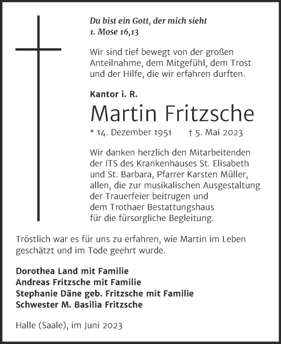 Traueranzeige von Martin Fritzsche von Mitteldeutsche Zeitung Halle/Saalkreis