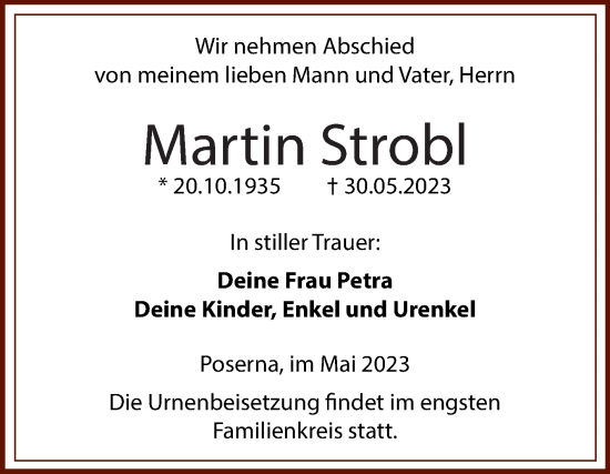 Traueranzeige von Martin Strobl von Trauerkombi Weißenfels