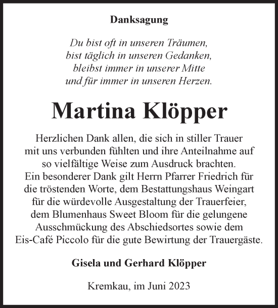 Traueranzeige von Martina Klöpper von Volksstimme Altmark West