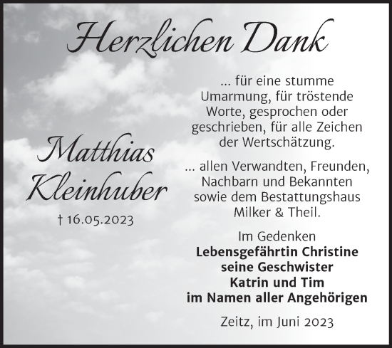 Traueranzeige von Matthias Kleinhuber von Trauerkombi Zeitz