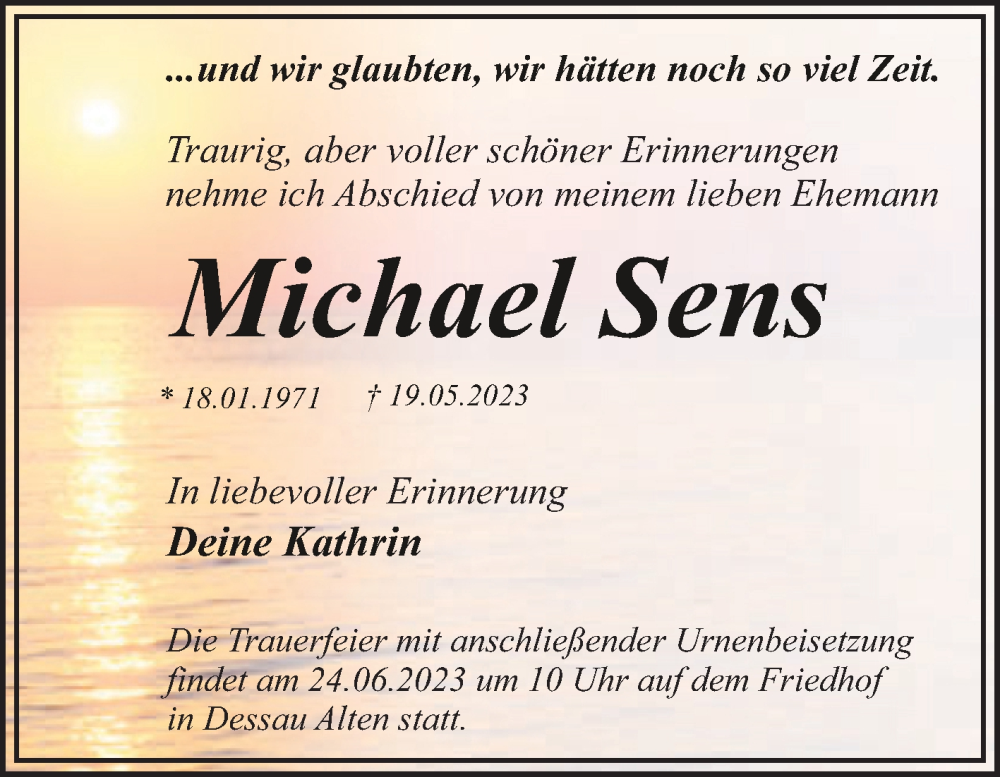  Traueranzeige für Michael Sens vom 10.06.2023 aus Trauerkombi Dessau