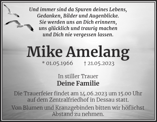 Traueranzeige von Mike Amelang von Trauerkombi Dessau