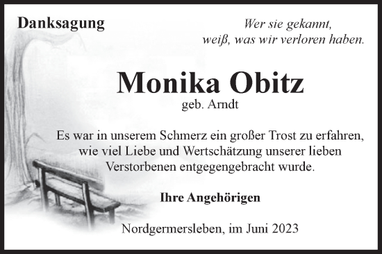 Traueranzeige von Monika Obitz von Volksstimme Haldensleben/Wolmirstedt