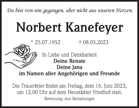 Traueranzeige von Norbert Kanefeyer von Volksstimme Magdeburg