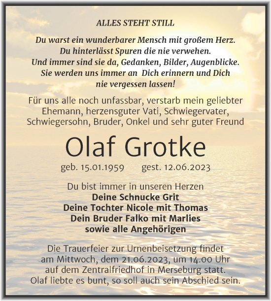 Traueranzeige von Olaf Grotke von Trauerkombi Merseburg