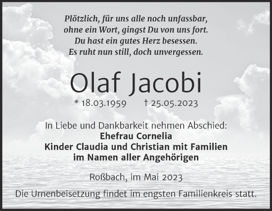 Traueranzeige von Olaf Jacobi von Trauerkombi Merseburg