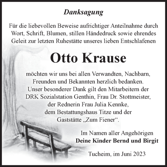 Traueranzeige von Otto Krause von Volksstimme Burg/Genthin