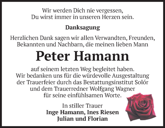Traueranzeige von Peter Hamann von Volksstimme Magdeburg