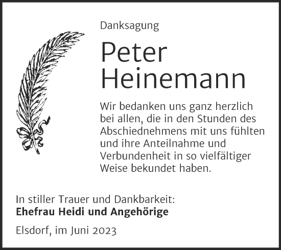 Traueranzeige von Peter Heinemann von Trauerkombi Köthen