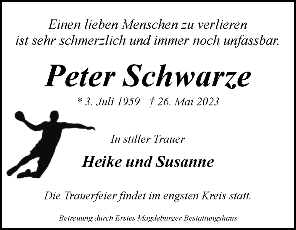  Traueranzeige für Peter Schwarze vom 03.06.2023 aus Volksstimme Magdeburg
