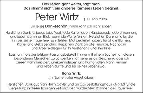Traueranzeige von Peter Wirtz von Trauerkombi Quedlinburg