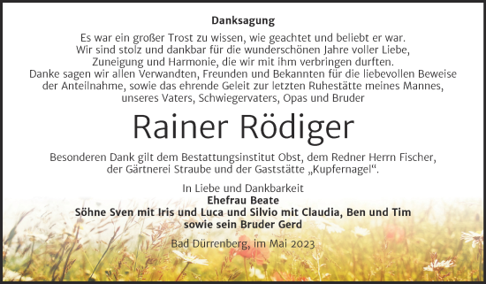 Traueranzeige von Rainer Rödiger von Trauerkombi Merseburg