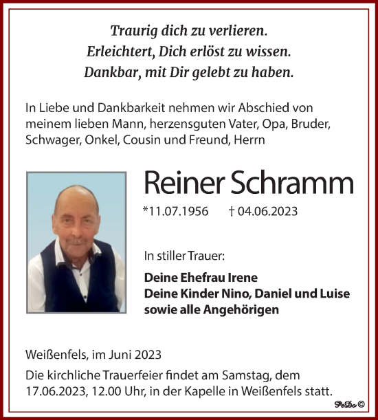 Traueranzeige von Reiner Schramm von Trauerkombi Weißenfels
