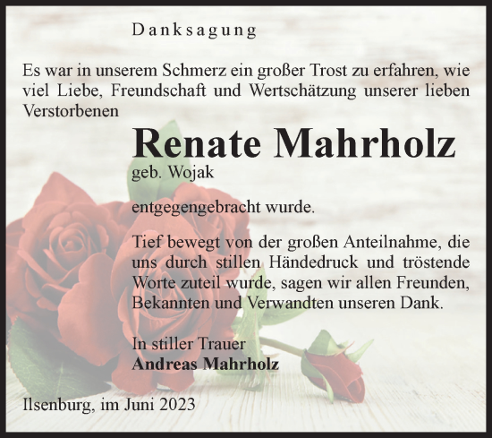 Traueranzeige von Renate Mahrholz von Volksstimme Wernigerode