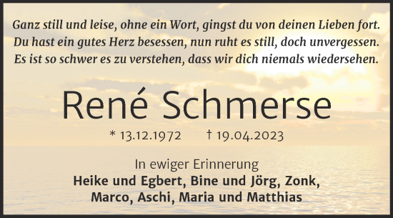 Traueranzeige von Rene Schmerse von Trauerkombi Wittenberg