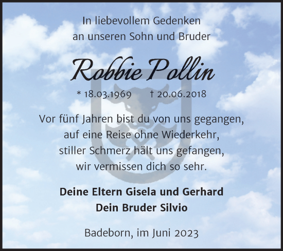 Traueranzeige von Robbie Pollin von Trauerkombi Quedlinburg