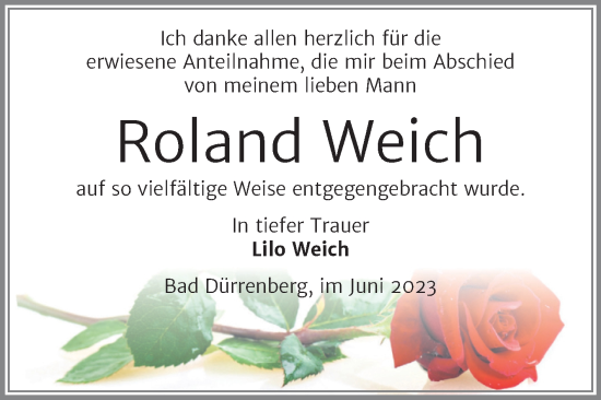 Traueranzeige von Roland Weich von Trauerkombi Merseburg