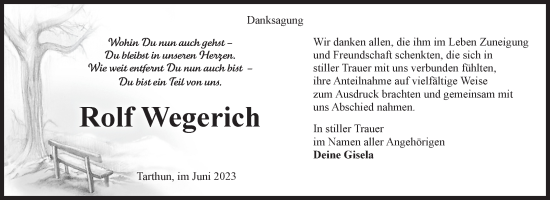 Traueranzeige von Rolf Wegerich von Volksstimme Staßfurt