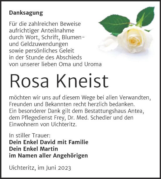 Traueranzeige von Rosa Kneist von Trauerkombi Weißenfels