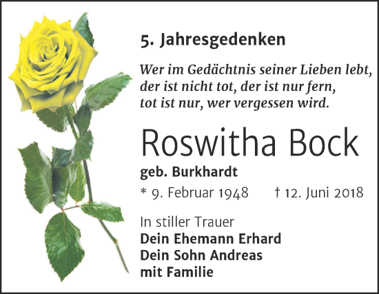 Traueranzeige von Roswitha Bock von Mitteldeutsche Zeitung Halle/Saalkreis