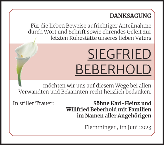 Traueranzeige von Siegfried Beberhold von Naumburger Tageblatt