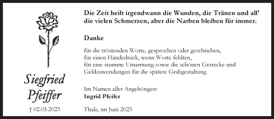 Traueranzeige von Siegfried Pfeiffer von Trauerkombi Quedlinburg