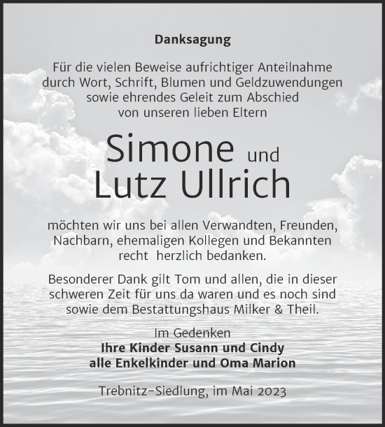 Traueranzeige von Simone und Lutz Ullrich von Trauerkombi Weißenfels