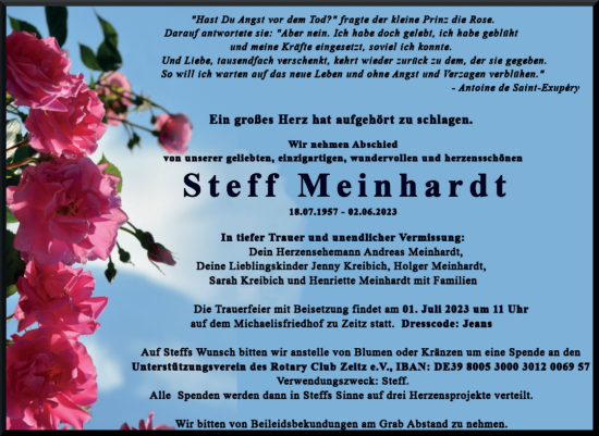 Traueranzeige von Steff Meinhardt von Trauerkombi Zeitz