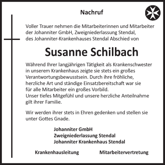 Traueranzeige von Susanne Schilbach von Mitteldeutsche Zeitung