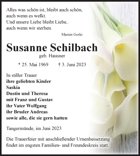 Traueranzeige von Susanne Schilbach von Volksstimme Altmark Ost
