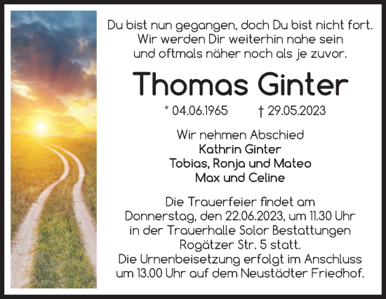 Traueranzeige von Thomas Ginter von Volksstimme Magdeburg